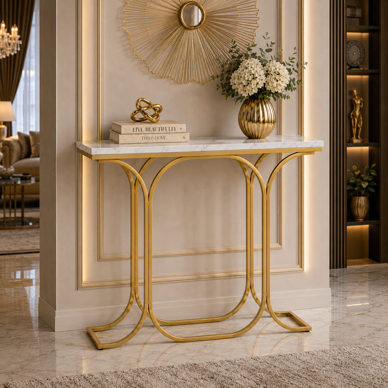 Sleek Entryway Elegance Rectangular White Marble Console Table