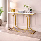 Sleek Entryway Elegance Rectangular White Marble Console Table