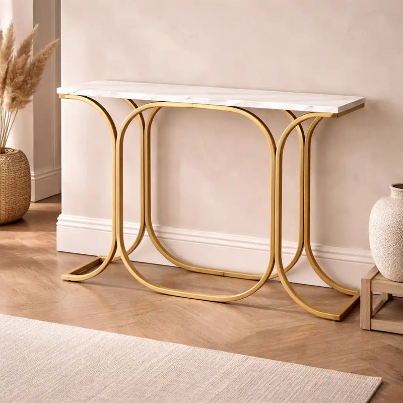 Sleek Entryway Elegance Rectangular White Marble Console Table