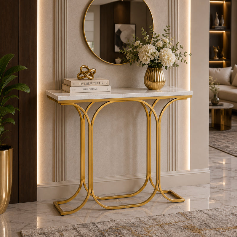 Sleek Entryway Elegance Rectangular White Marble Console Table