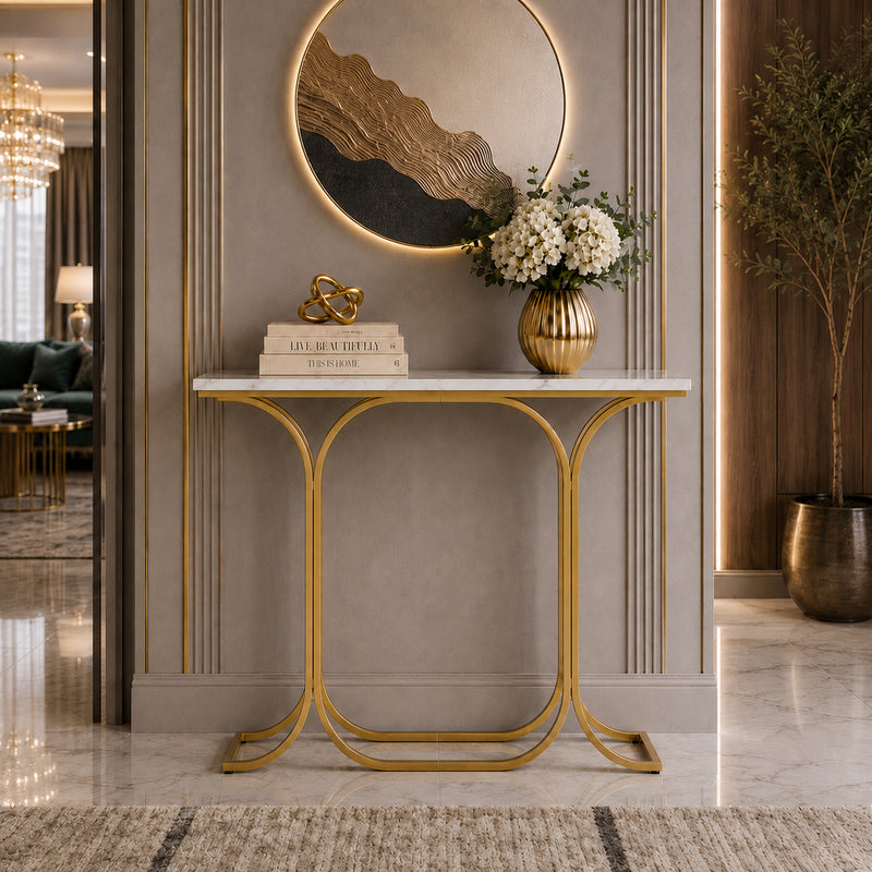 Sleek Entryway Elegance Rectangular White Marble Console Table