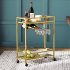 Sleek Gold Bar Cart Trolley with Wine Bottle & Glass Racks