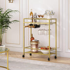 Sleek Gold Bar Cart Trolley with Wine Bottle & Glass Racks