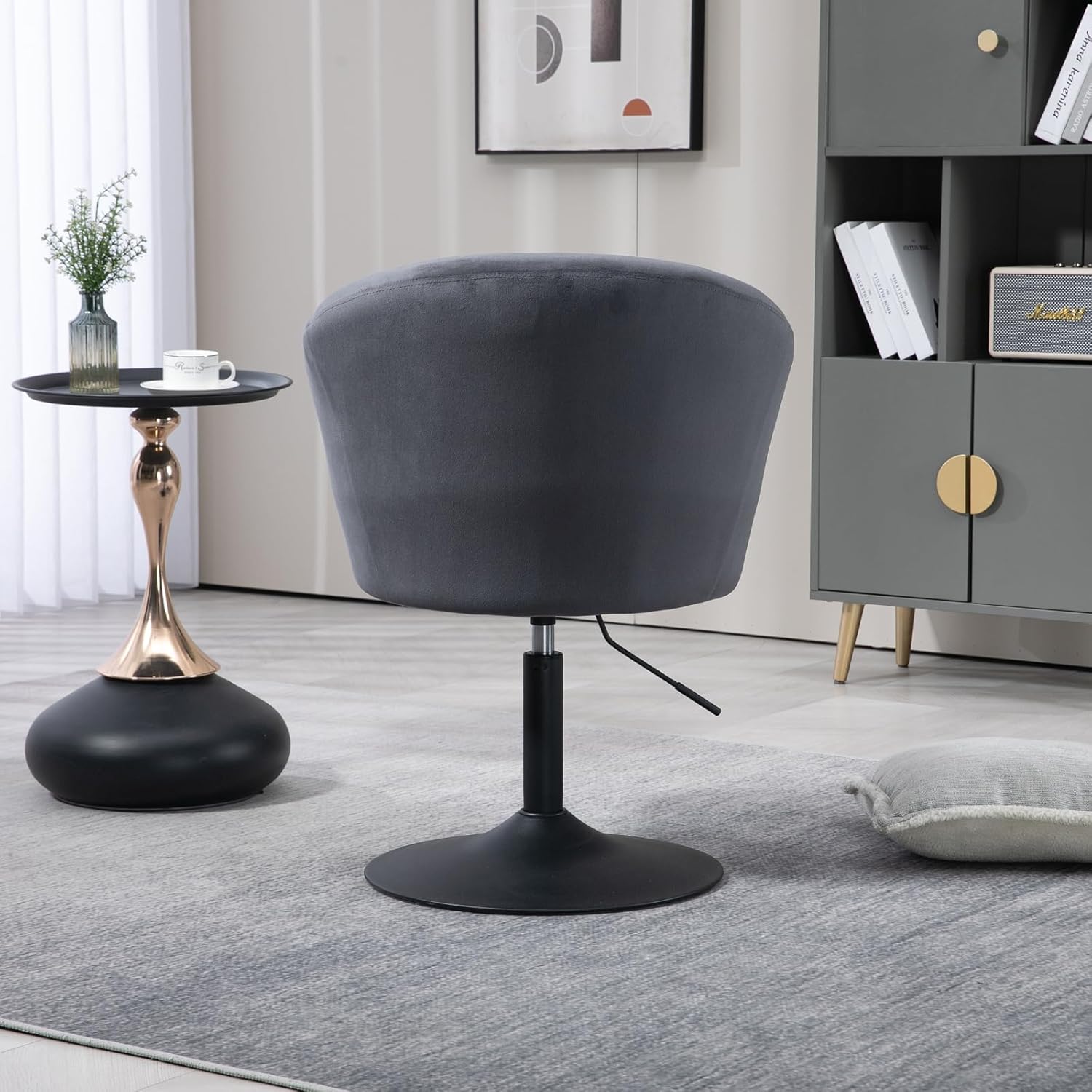 Sleek Grey Swivel Bar Chair with Padded Cushion