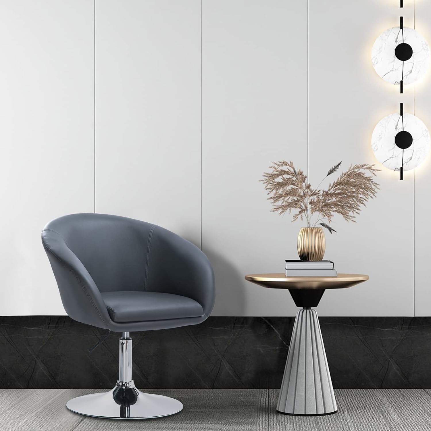Sleek Grey Swivel Bar Chair with Padded Cushion
