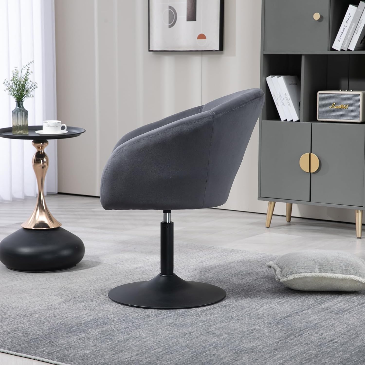 Sleek Grey Swivel Bar Chair with Padded Cushion