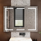 Sleek LED Mirror Cabinet with Tri-Fold Doors and Interior Storage