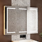 Sleek LED Mirror Cabinet with Tri-Fold Doors and Interior Storage