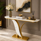 Sleek Marble Console Table with Unique Curved Gold Legs