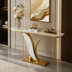 Sleek Marble Console Table with Unique Curved Gold Legs