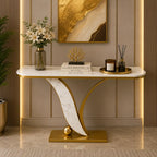 Sleek Marble Console Table with Unique Curved Gold Legs