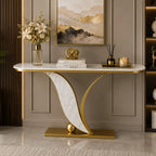 Sleek Marble Console Table with Unique Curved Gold Legs