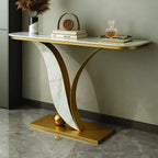 Sleek Marble Console Table with Unique Curved Gold Legs