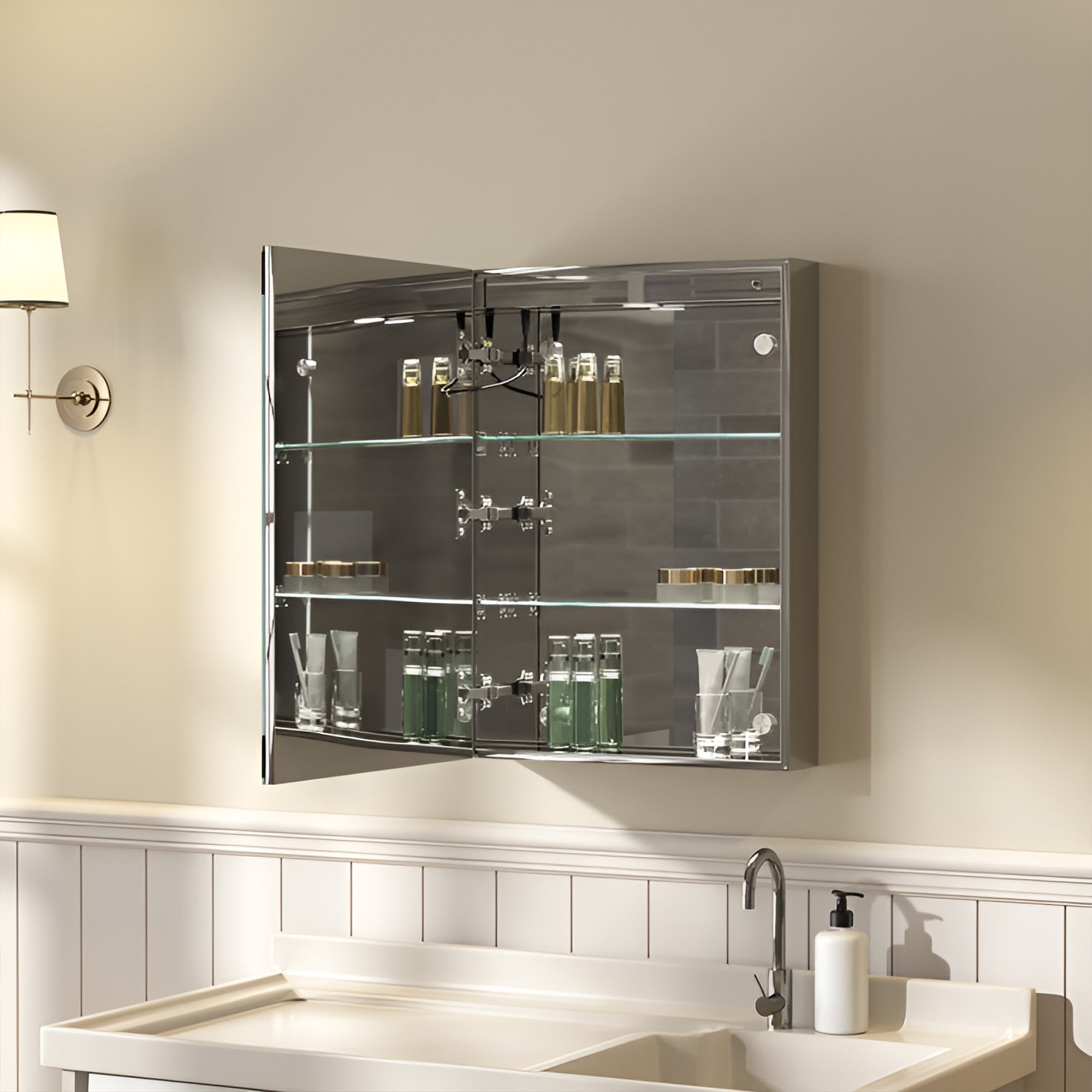 Sleek Reflective LED Cabinet Mirror for Bathroom with Hidden Storage