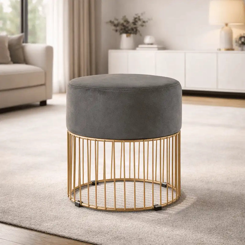 sleek-rich-grey-steel-stool-with-luxurious-gold-frame