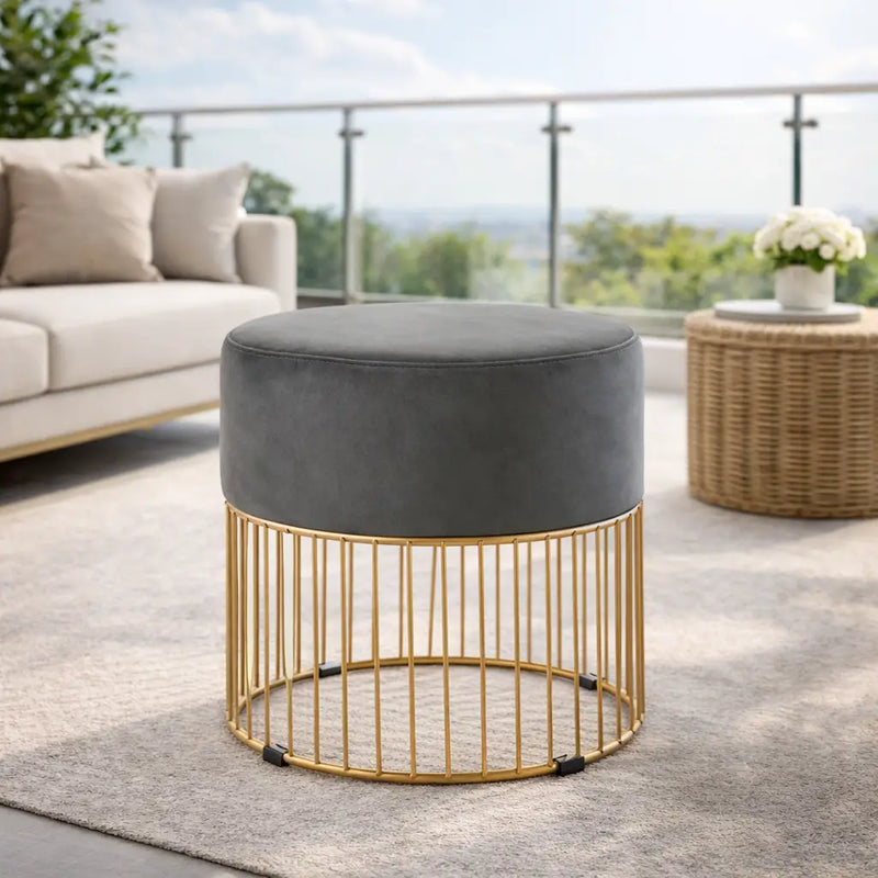 sleek-rich-grey-steel-stool-with-luxurious-gold-frame