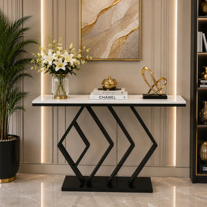 Sleek Sophistication White Marble Black Console Table