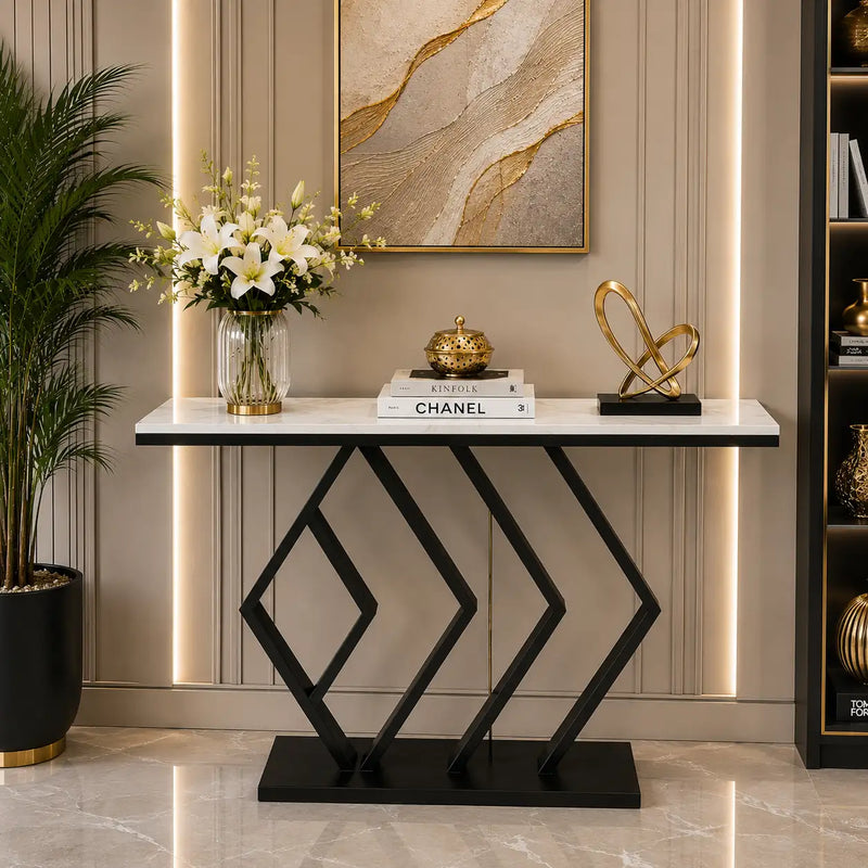 Sleek Sophistication White Marble Black Console Table