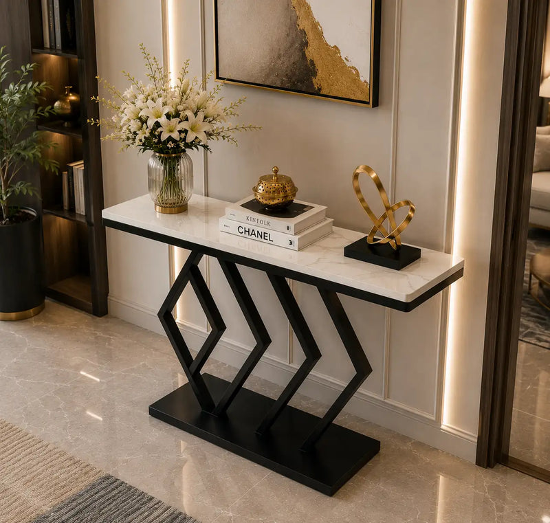 Sleek Sophistication White Marble Black Console Table
