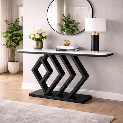 Sleek Sophistication White Marble Black Console Table