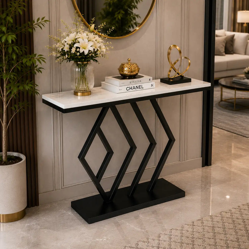 Sleek Sophistication White Marble Black Console Table