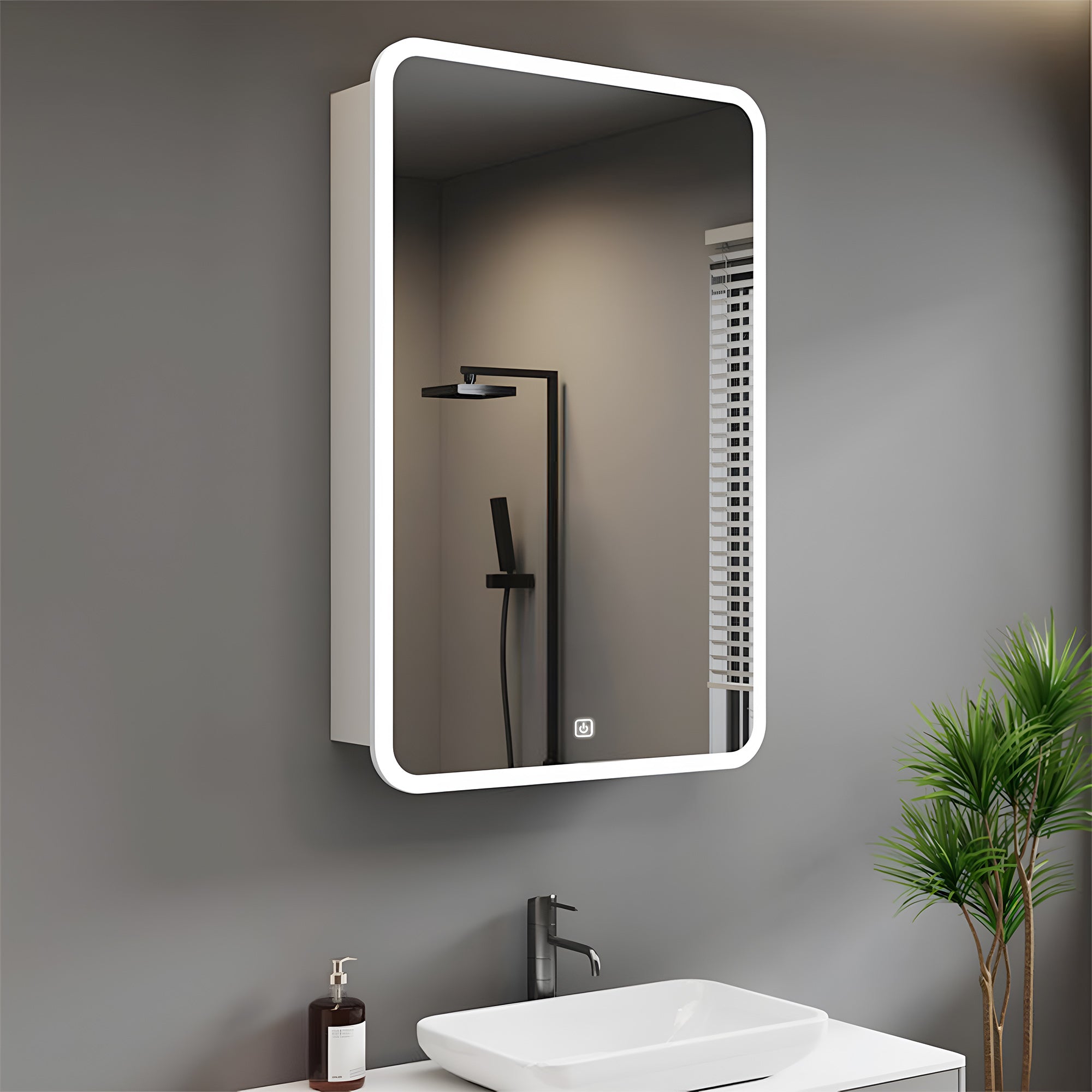 Slim LED Cabinet Mirror with Rounded Corners and Touch Control