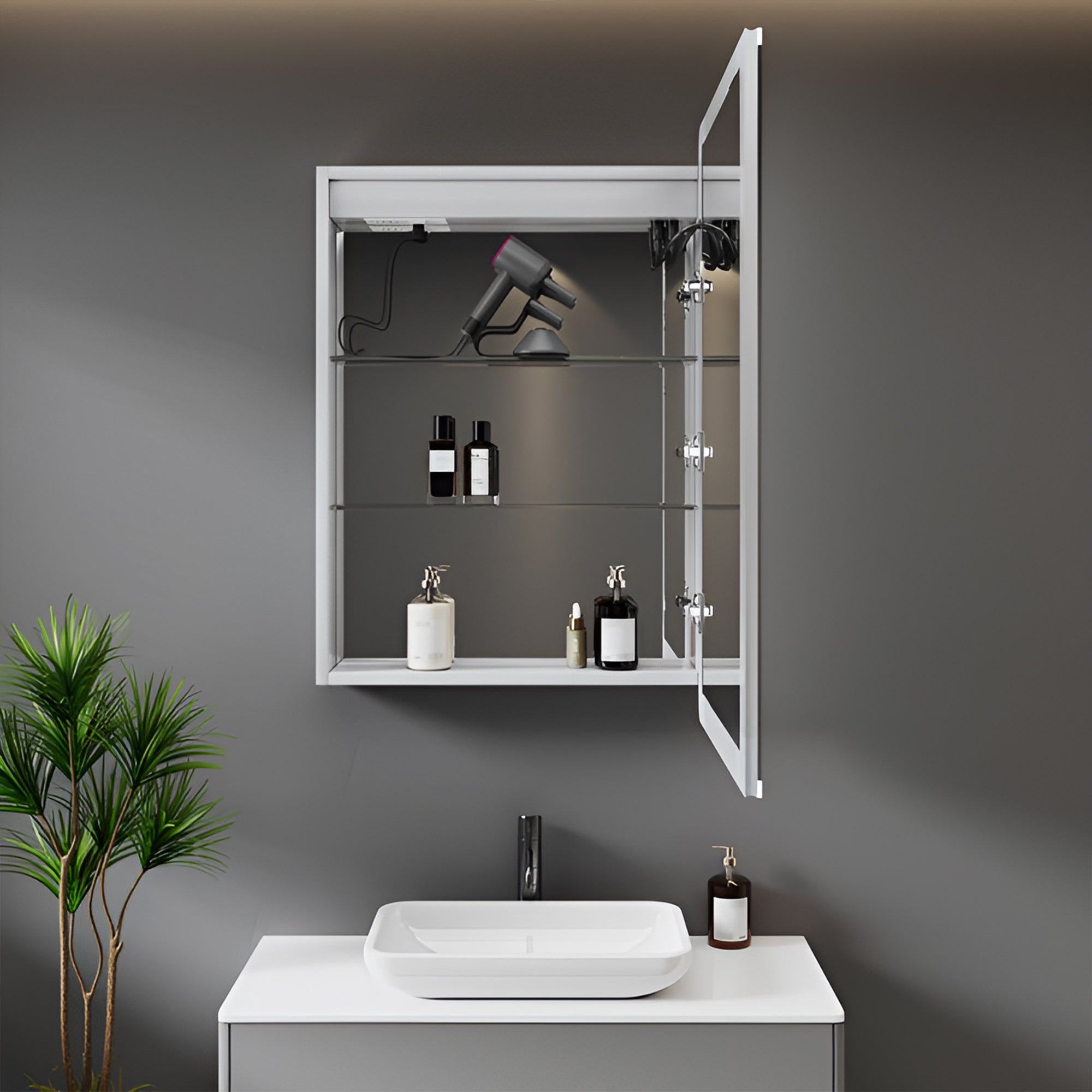 Slim LED Cabinet Mirror with Rounded Corners and Touch Control