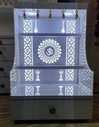 Small Home Mandir with Storage and Carved Floral Side Panels