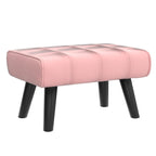 Small Pink Velvet Ottoman Footstool with Black Wooden Legs