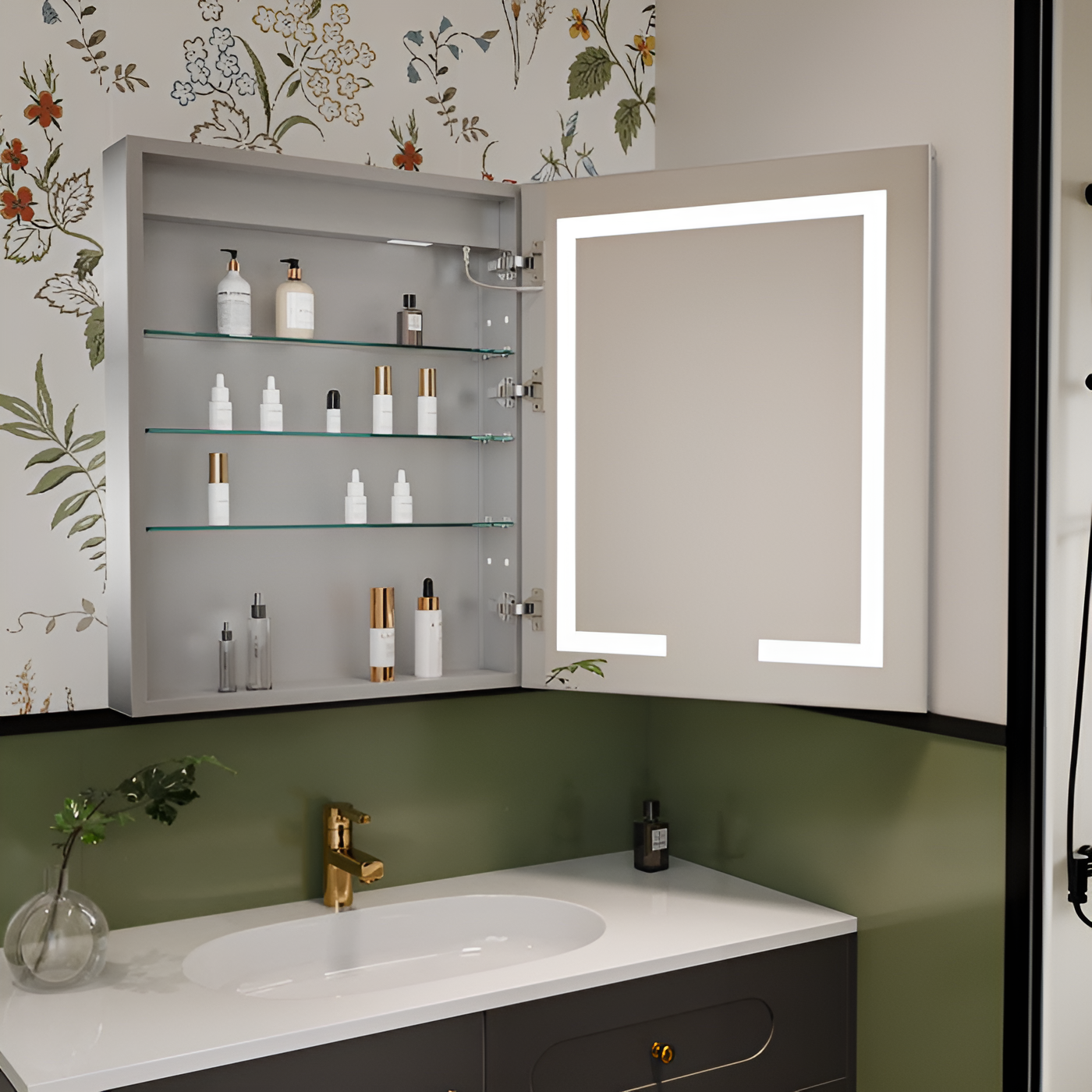 Smart Mirror Cabinet with Backlit Door & Spacious Interior