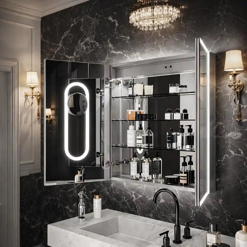 Smart Touch Bathroom Mirror Cabinet with Backlit LED