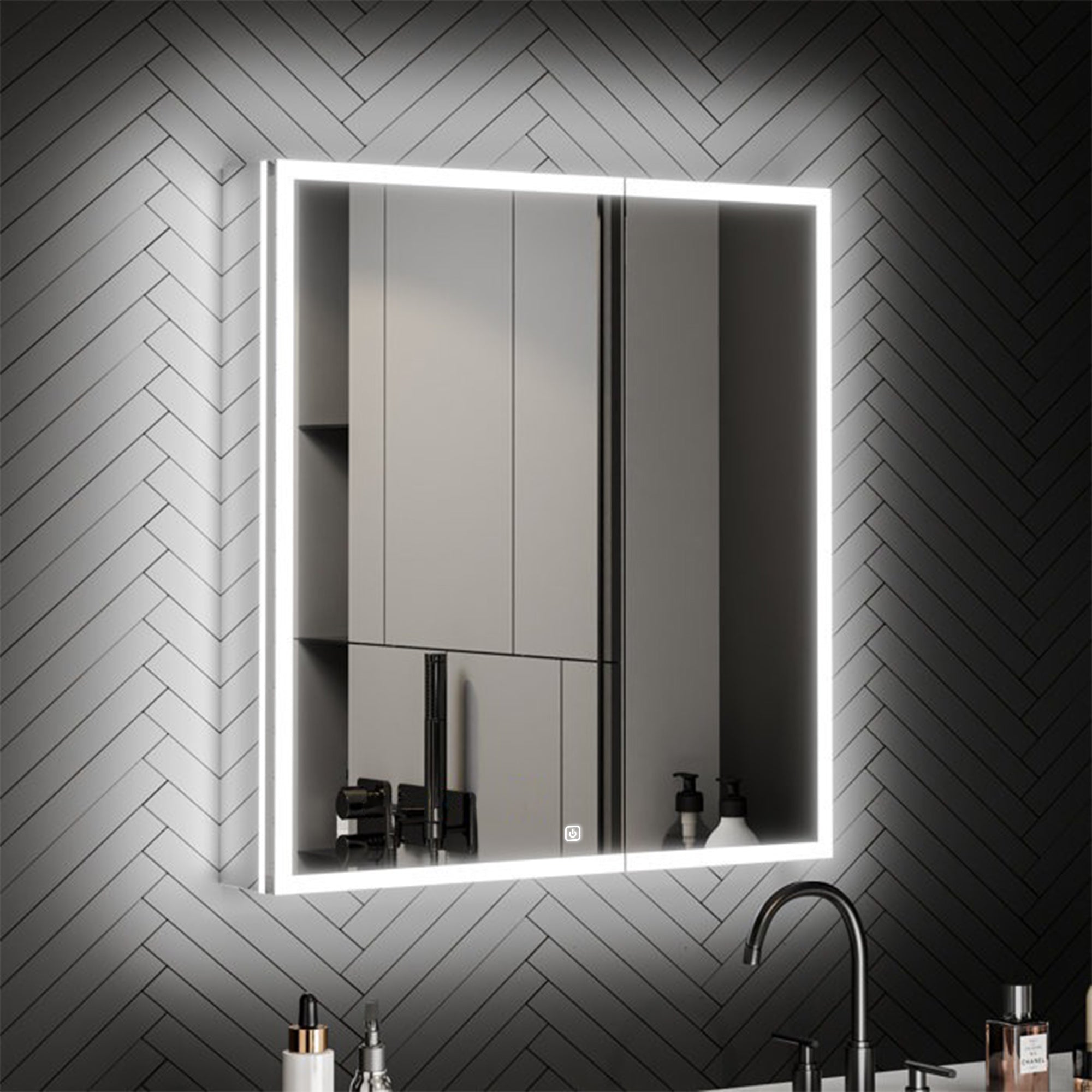 Smart Touch Bathroom Mirror Cabinet with Backlit LED