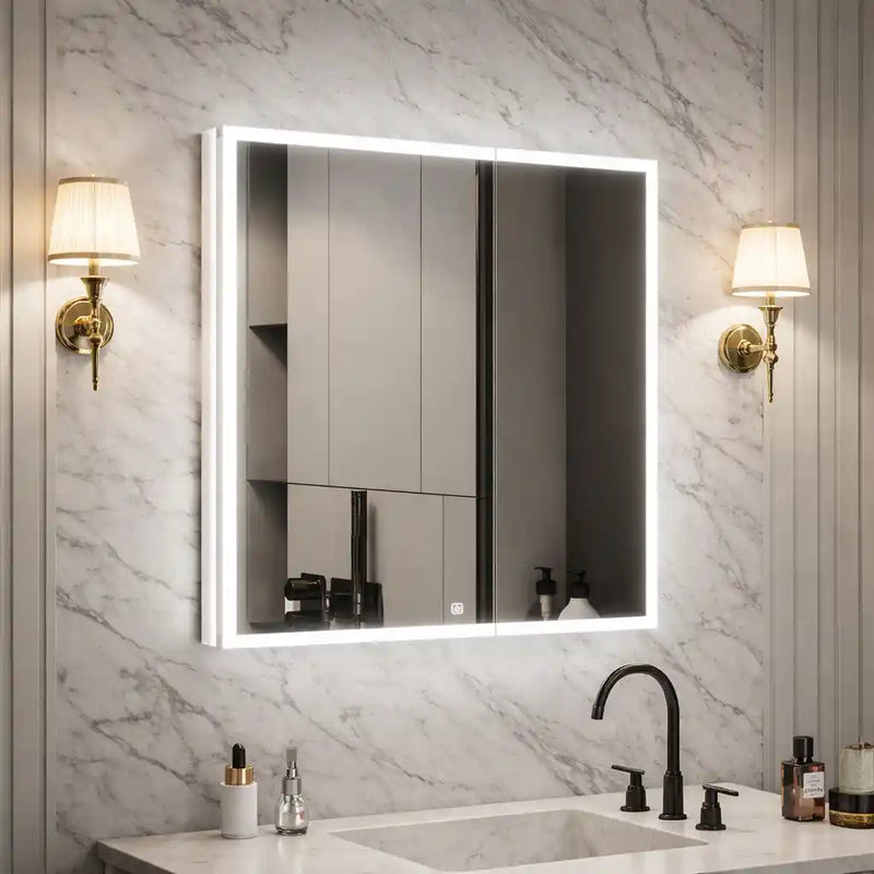 Smart Touch Bathroom Mirror Cabinet with Backlit LED