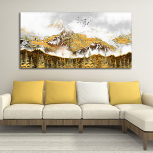 Smoke Cloud Golden Mountain Peak Canvas Wall Painting