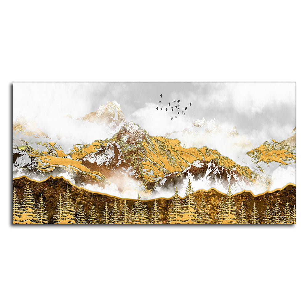 Smoke Cloud Golden Mountain Peak Canvas Wall Painting