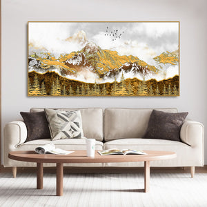 Smoke Cloud Golden Mountain Peak Canvas Wall Painting