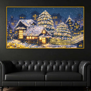 Snow Village Night Scene Crystal Glass Wall Painting for Luxury Decor