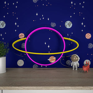 Solar System Saturn Plante Pink & Yellow LED Neon Light