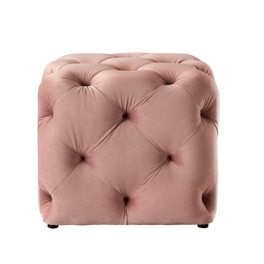 Solid Pink Color Square Shaped Artistic Design Tufted Velvet Ottoman