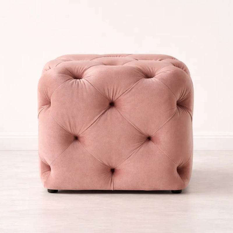 solid-pink-color-square-shaped-artistic-design-tufted-velvet-ottoman
