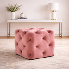 solid-pink-color-square-shaped-artistic-design-tufted-velvet-ottoman