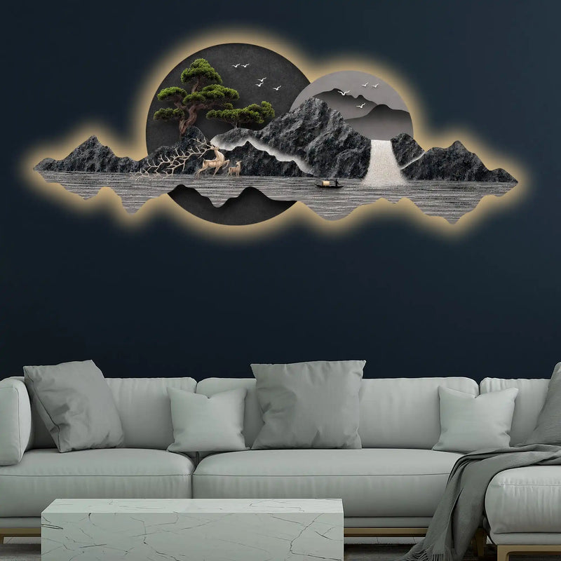 Soothing Nature Scene Crystal Glass Backlit LED Wall Art