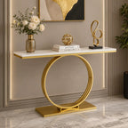 Sophisticated Black Marble Console Table with Gold Circular Base