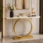 Sophisticated Black Marble Console Table with Gold Circular Base