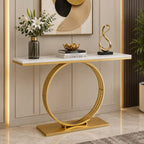 Sophisticated Black Marble Console Table with Gold Circular Base