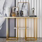 Sophisticated Console Table with Golden Frame and Marble Surface