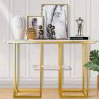 Sophisticated Console Table with Golden Frame and Marble Surface