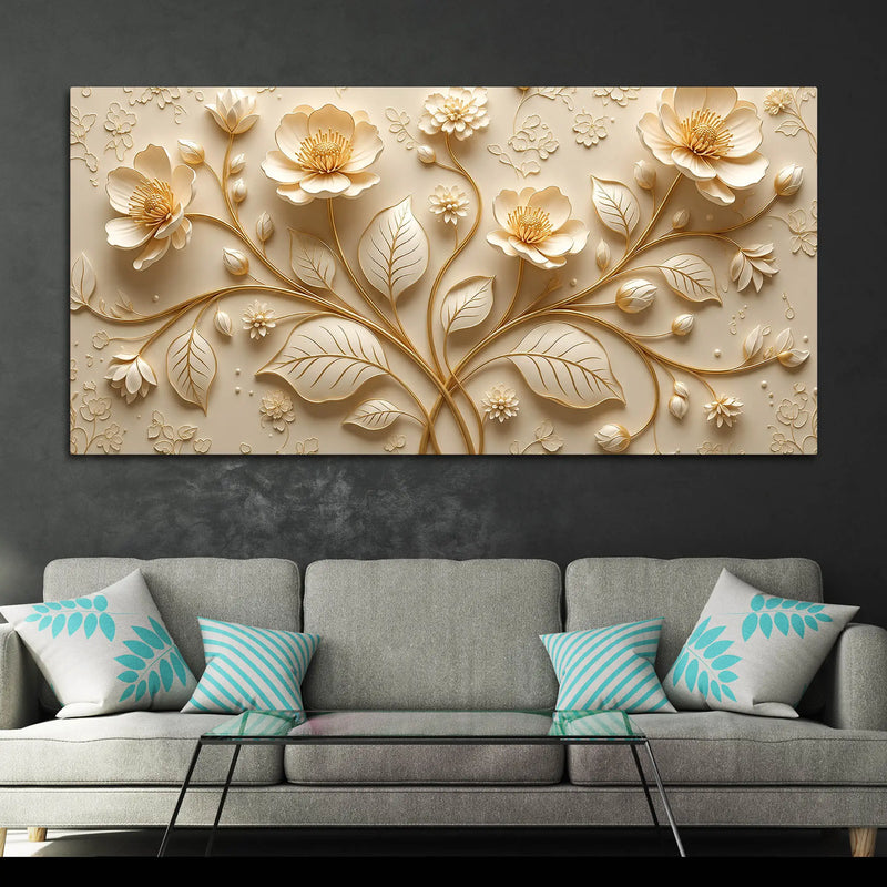 Sophisticated Cream Blossom Botanical 3D Canvas Wall Painting