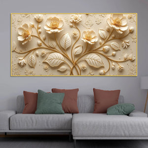 Sophisticated Cream Blossom Botanical 3D Canvas Wall Painting