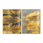 Sophisticated Golden Feathers Acrylic Floating Wall Painting Set of 2